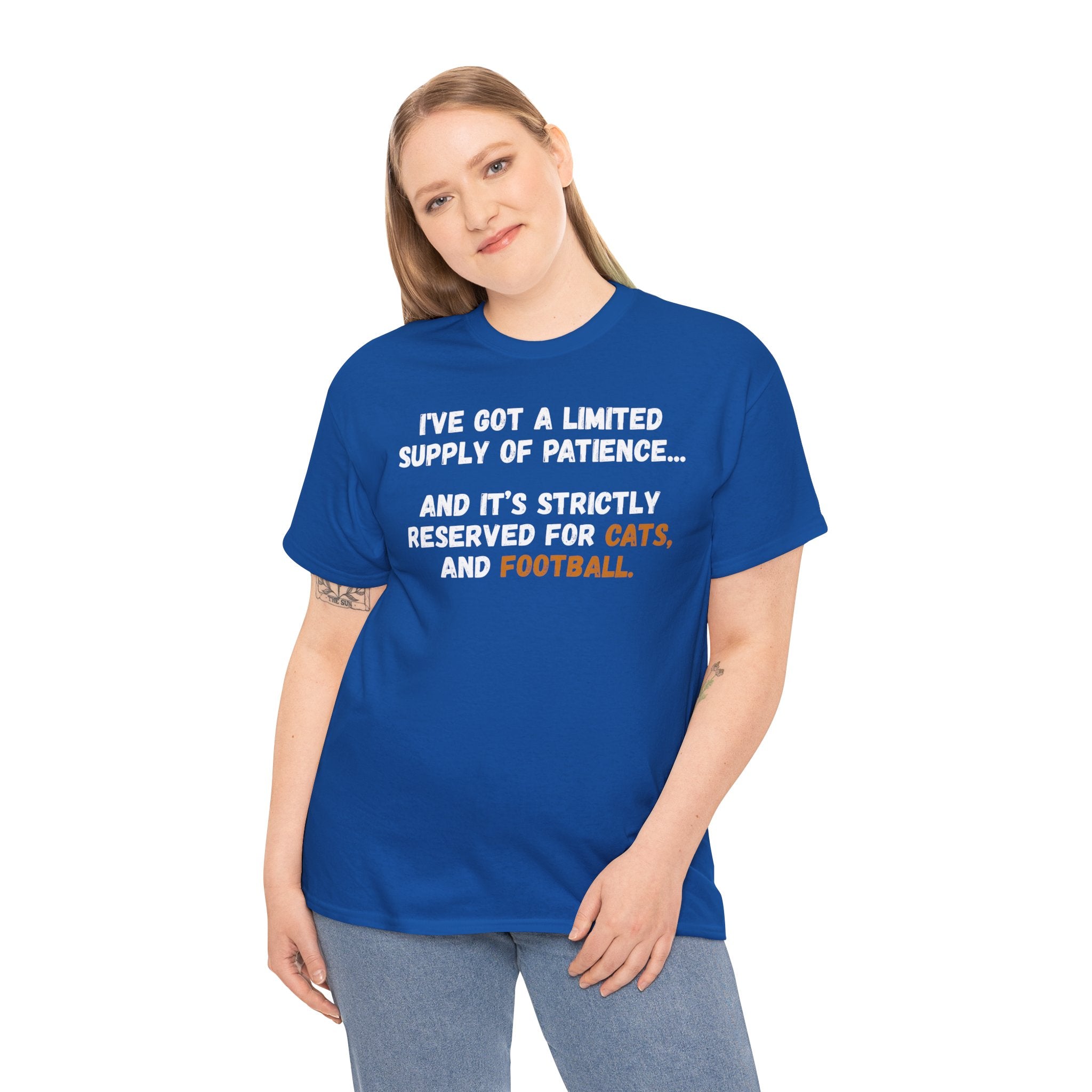 Limited Patience Tee — "Reserved for Cats and Football" Graphic Shirt