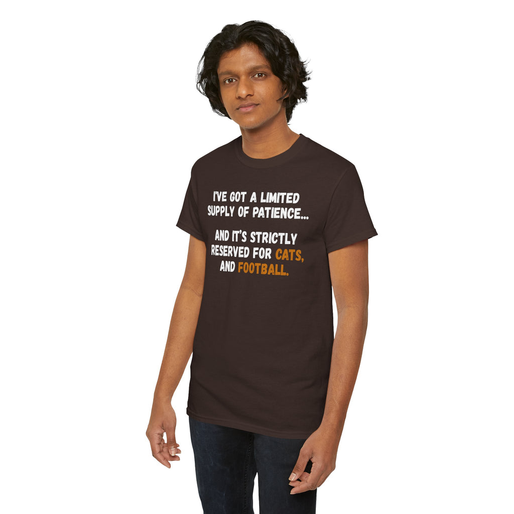 Limited Patience Tee — "Reserved for Cats and Football" Graphic Shirt