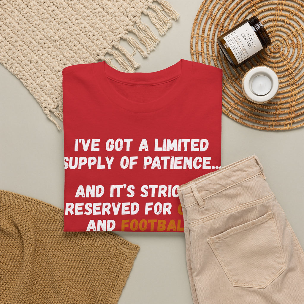 Limited Patience Tee — "Reserved for Cats and Football" Graphic Shirt