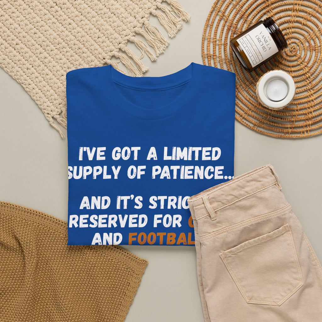 Limited Patience Tee — "Reserved for Cats and Football" Graphic Shirt