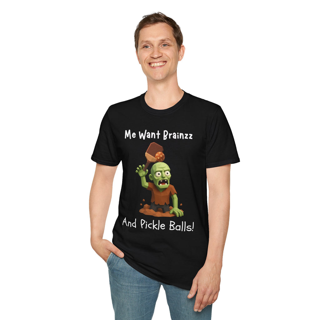 Me Want Brainzz Zombie T‑Shirt — Funny Pickleball Zombie Tee