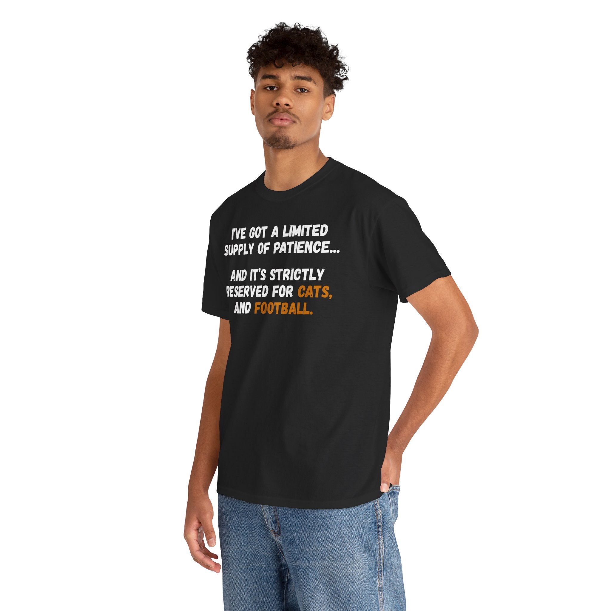 Limited Patience Tee — "Reserved for Cats and Football" Graphic Shirt