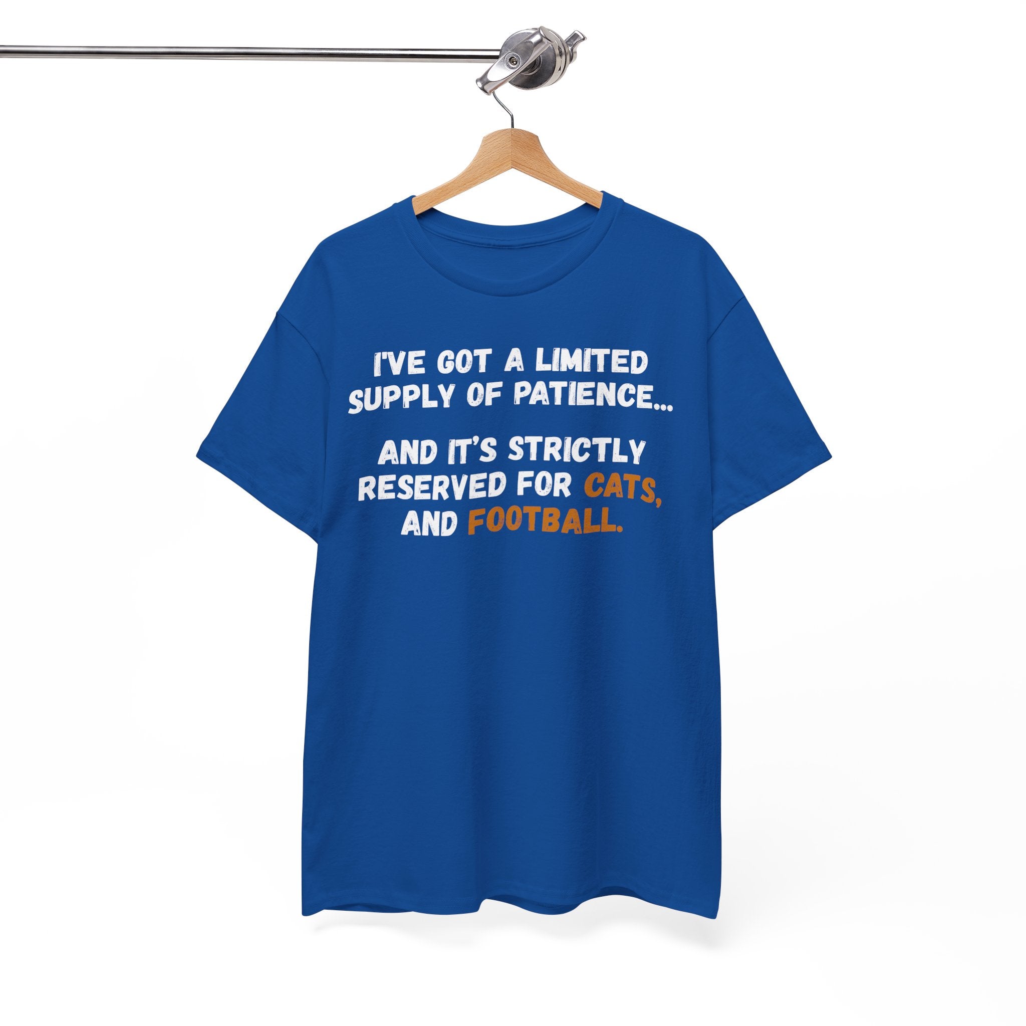 Limited Patience Tee — "Reserved for Cats and Football" Graphic Shirt