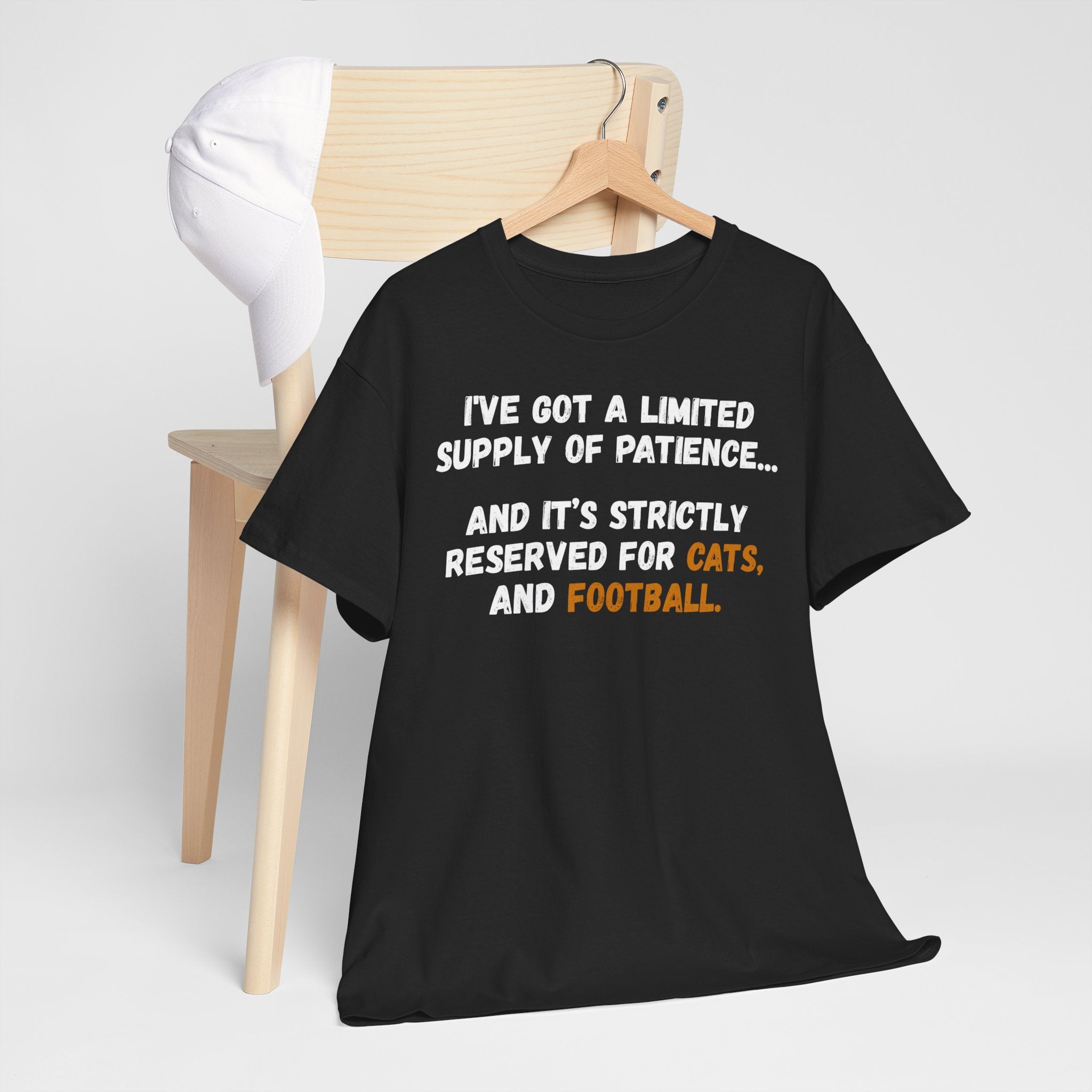 Limited Patience Tee — "Reserved for Cats and Football" Graphic Shirt