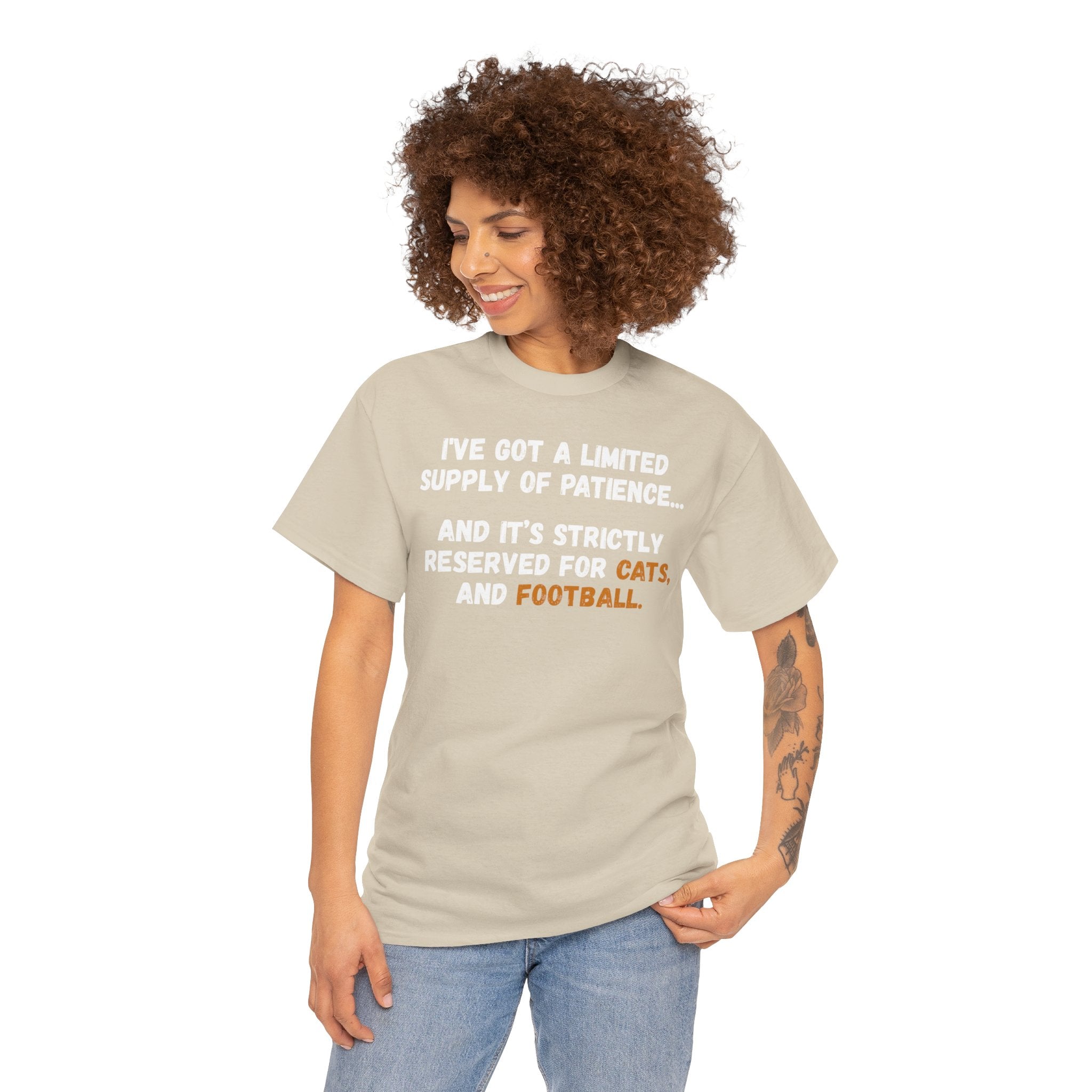 Limited Patience Tee — "Reserved for Cats and Football" Graphic Shirt