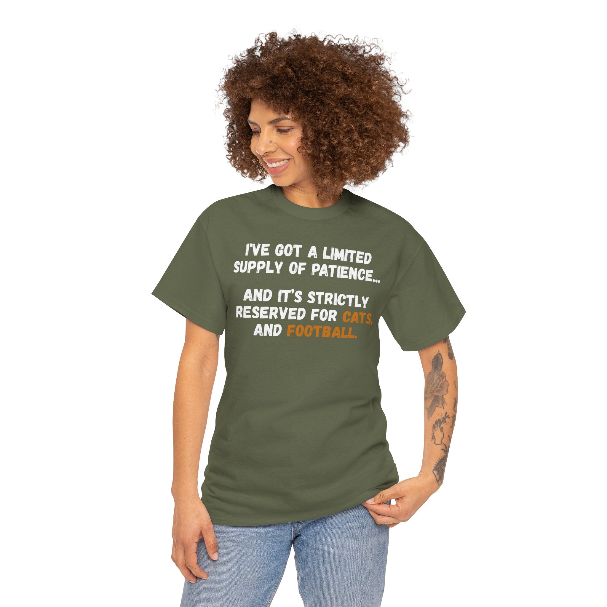 Limited Patience Tee — "Reserved for Cats and Football" Graphic Shirt