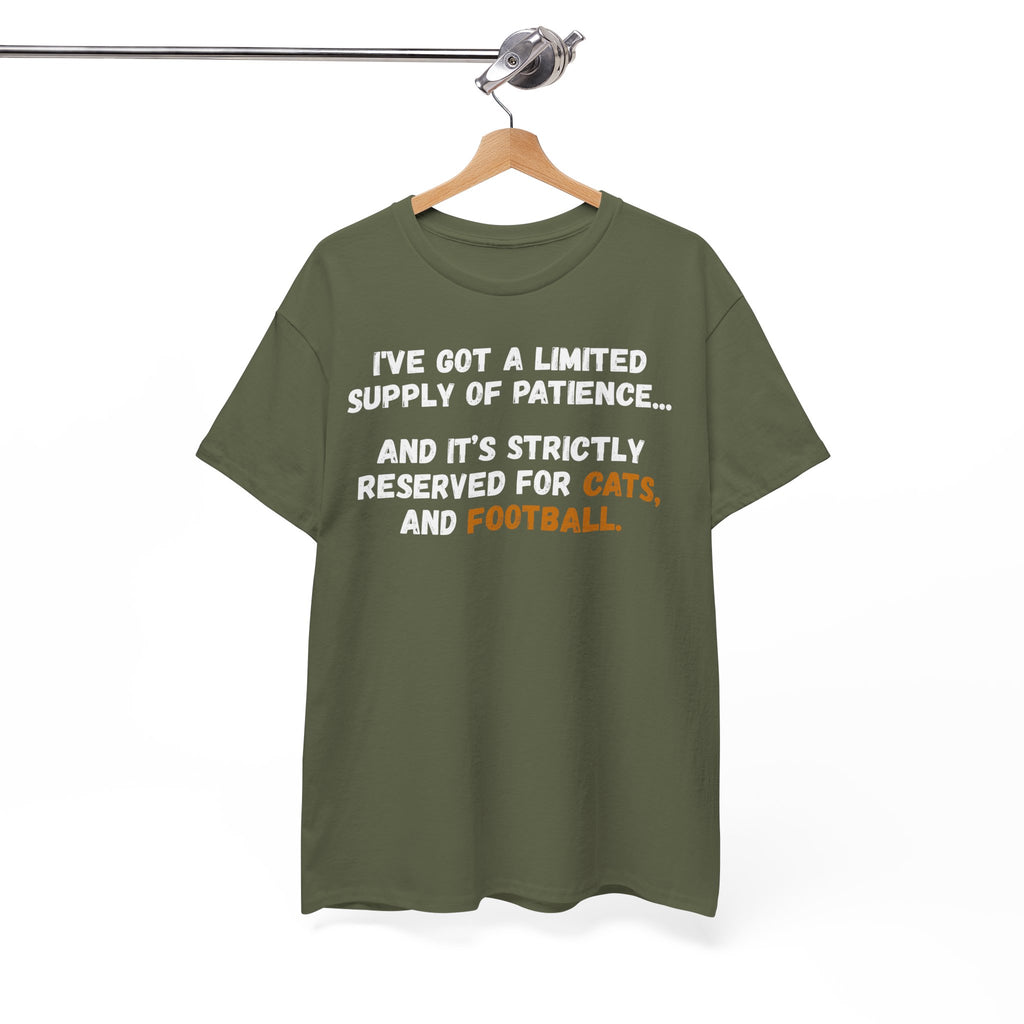 Limited Patience Tee — "Reserved for Cats and Football" Graphic Shirt