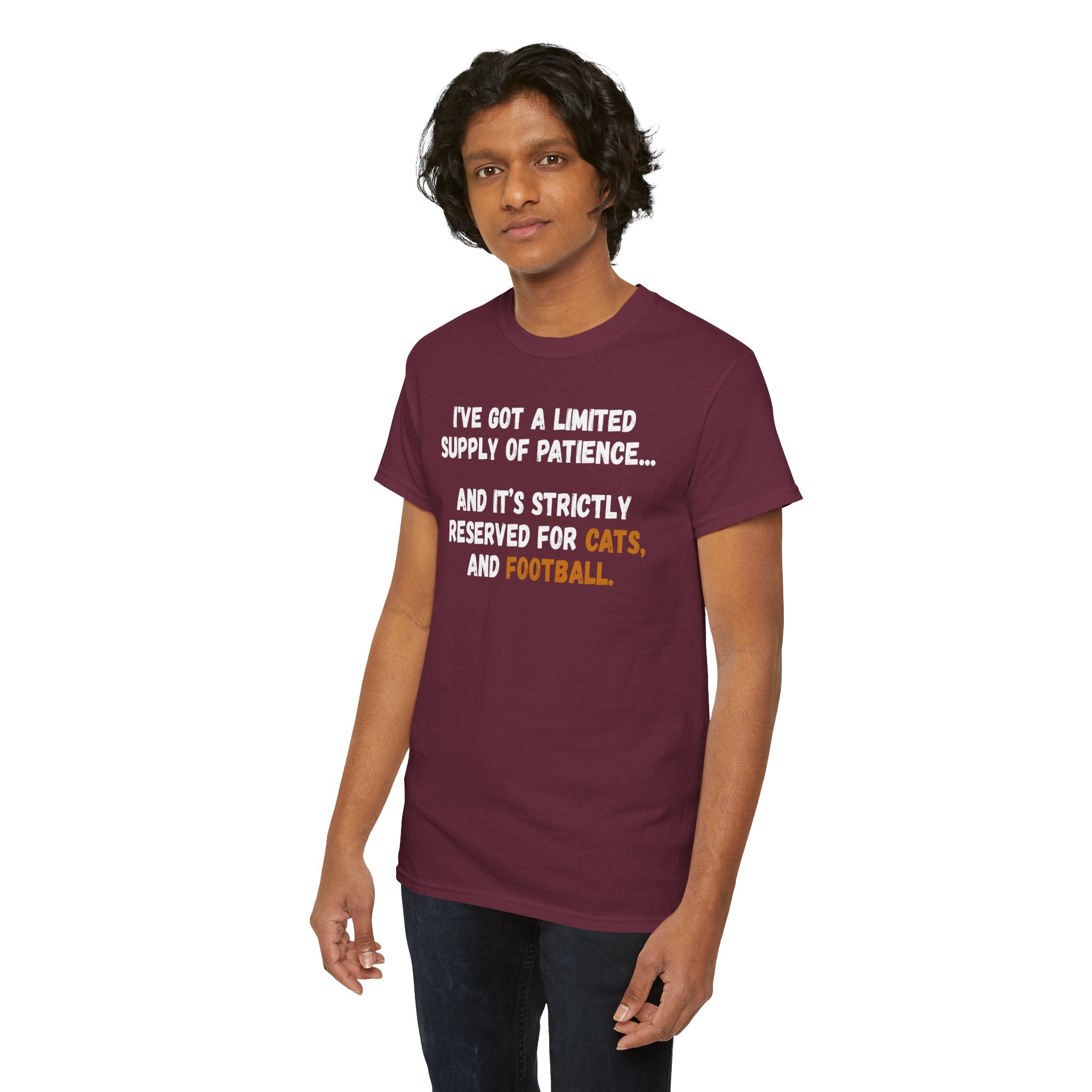 Limited Patience Tee — "Reserved for Cats and Football" Graphic Shirt