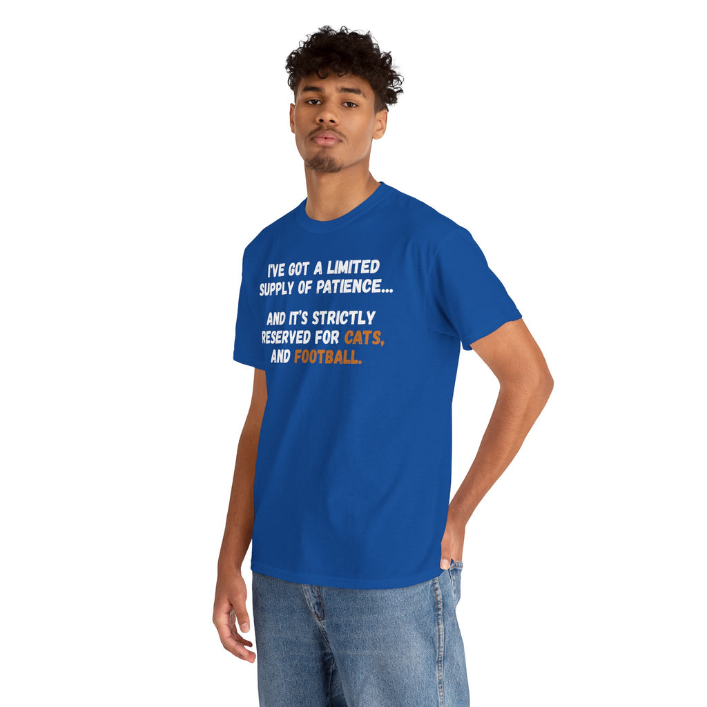 Limited Patience Tee — "Reserved for Cats and Football" Graphic Shirt