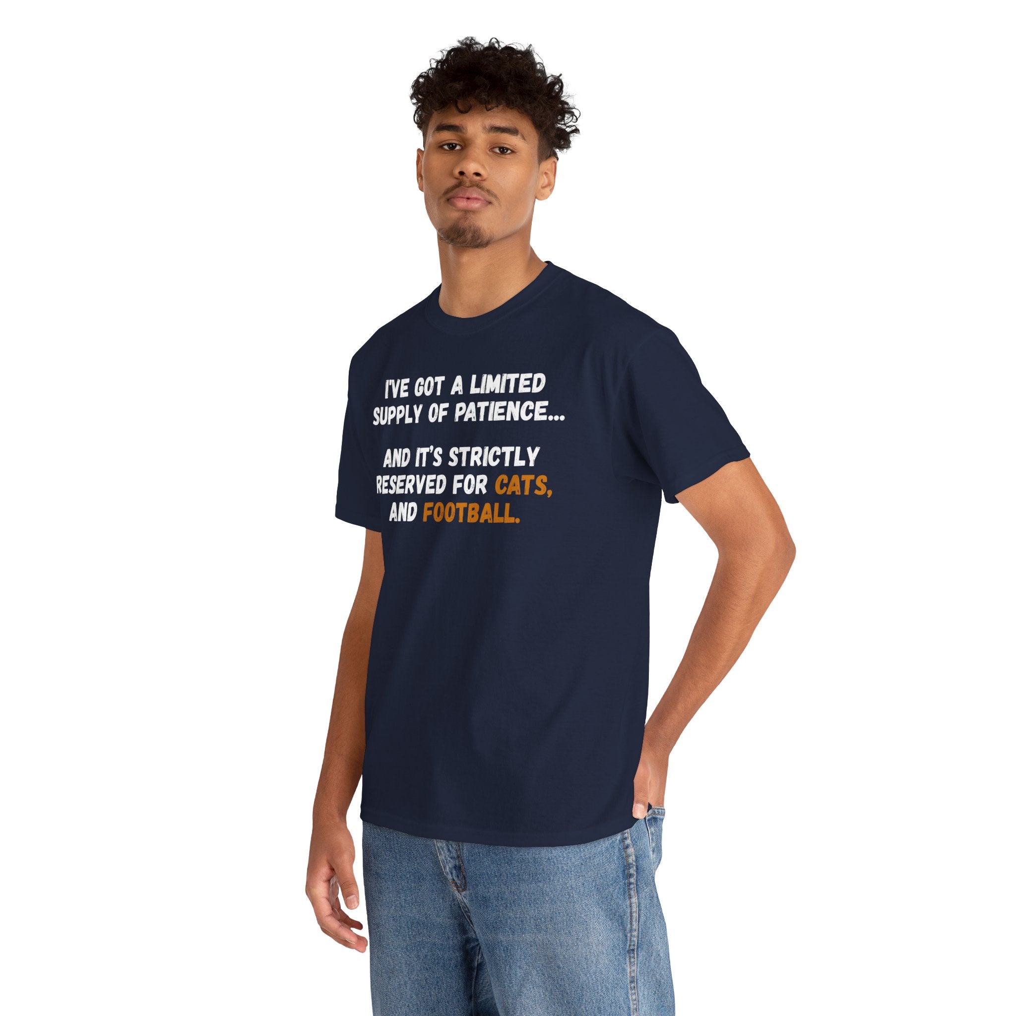 Limited Patience Tee — "Reserved for Cats and Football" Graphic Shirt