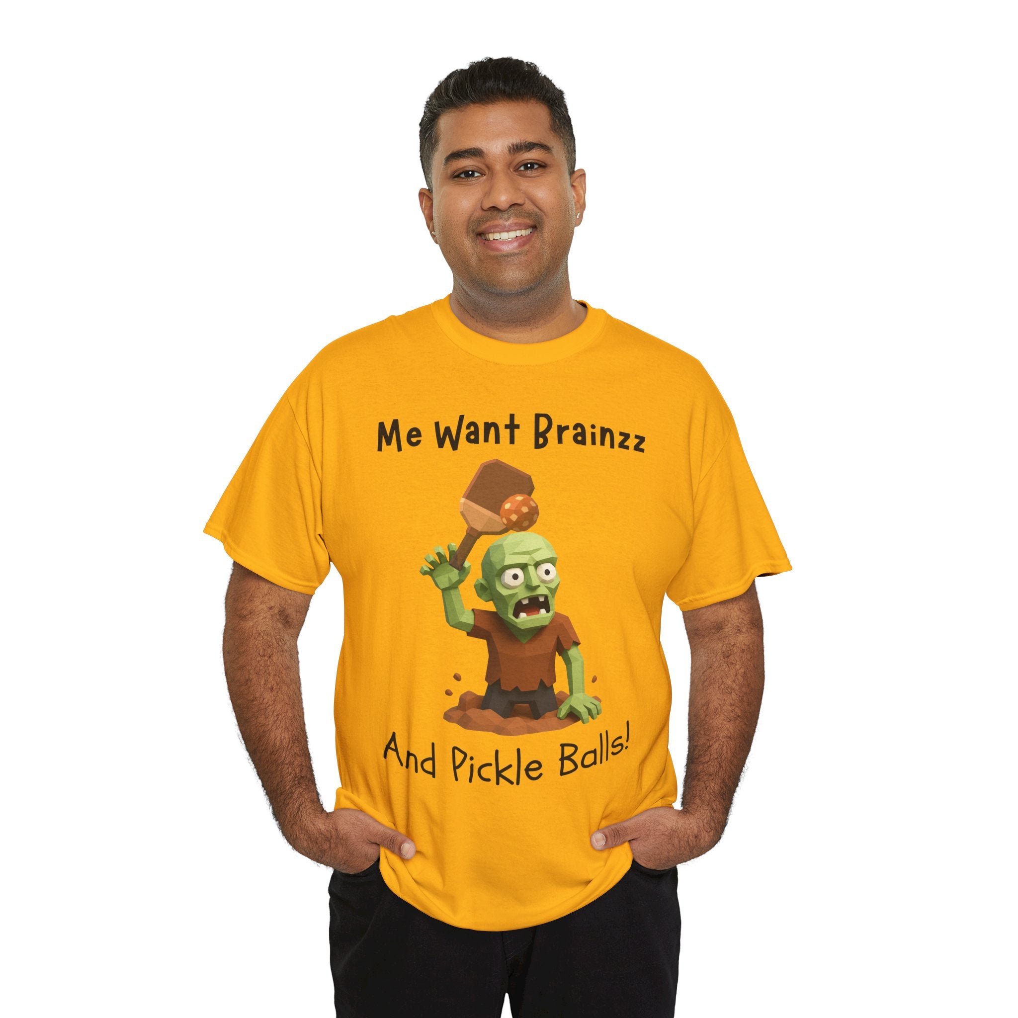 Zombie Graphic Tee — "Me Want Brainzz and Pickle Balls!" Funny Halloween T‑Shirt
