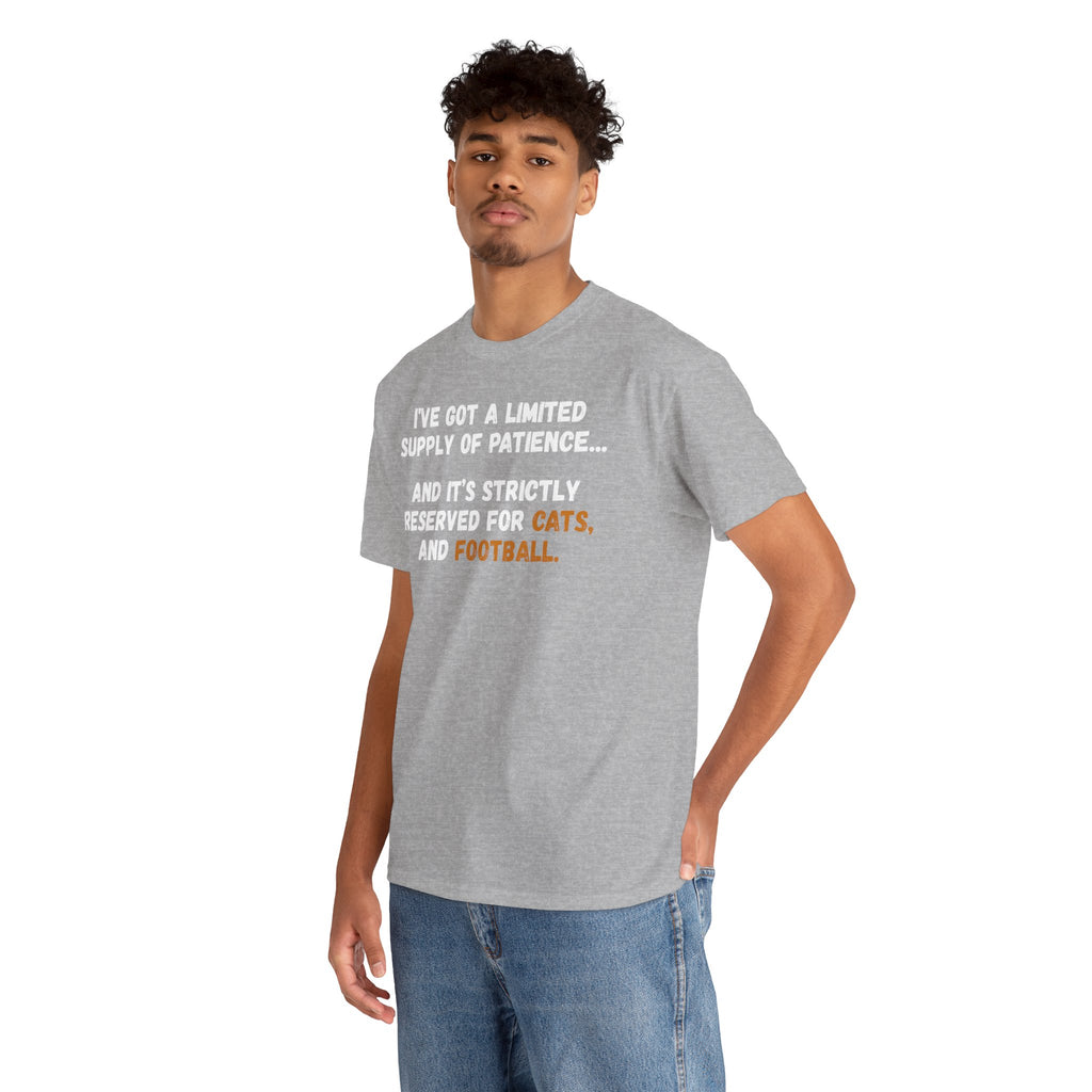Limited Patience Tee — "Reserved for Cats and Football" Graphic Shirt