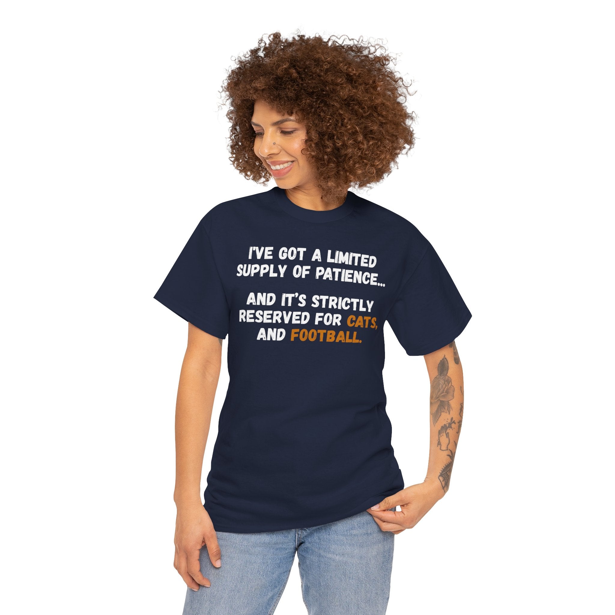 Limited Patience Tee — "Reserved for Cats and Football" Graphic Shirt