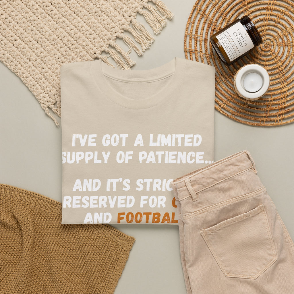 Limited Patience Tee — "Reserved for Cats and Football" Graphic Shirt