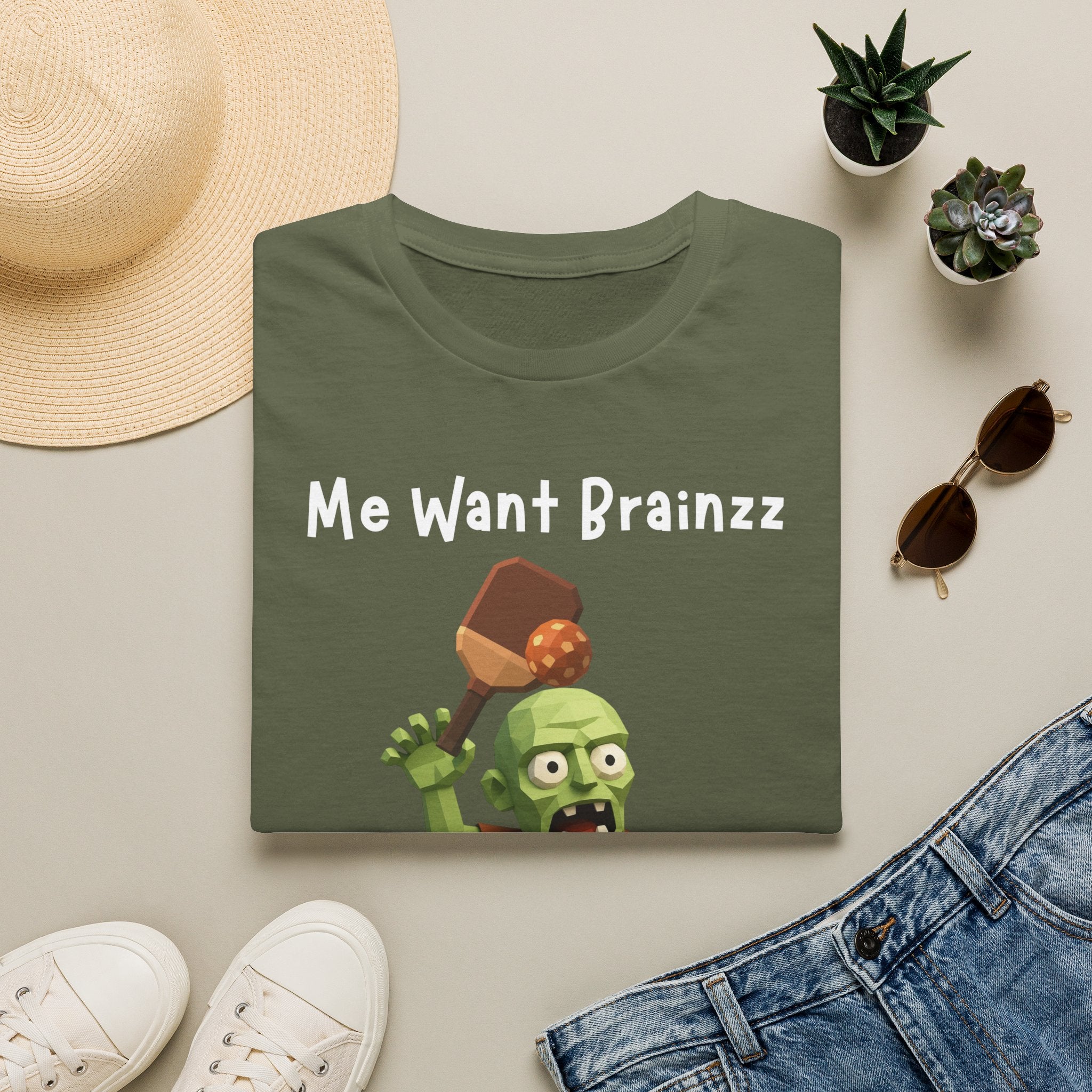 Me Want Brainzz Zombie T‑Shirt — Funny Pickleball Zombie Tee