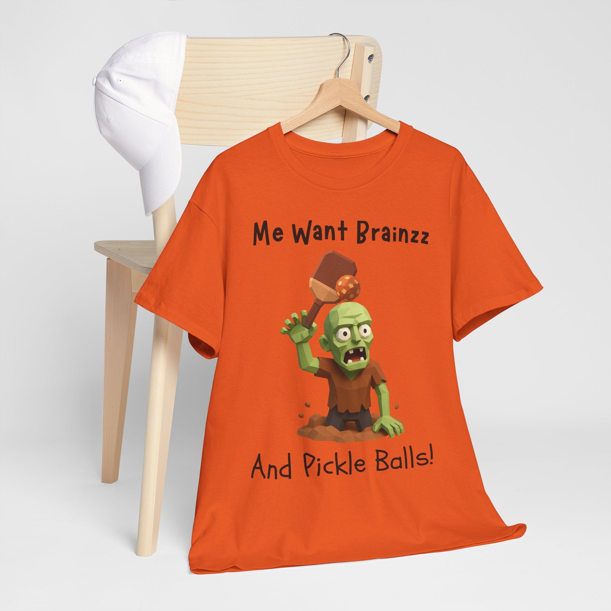 Zombie Graphic Tee — "Me Want Brainzz and Pickle Balls!" Funny Halloween T‑Shirt