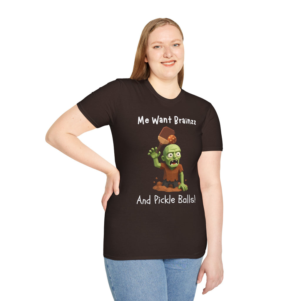 Me Want Brainzz Zombie T‑Shirt — Funny Pickleball Zombie Tee