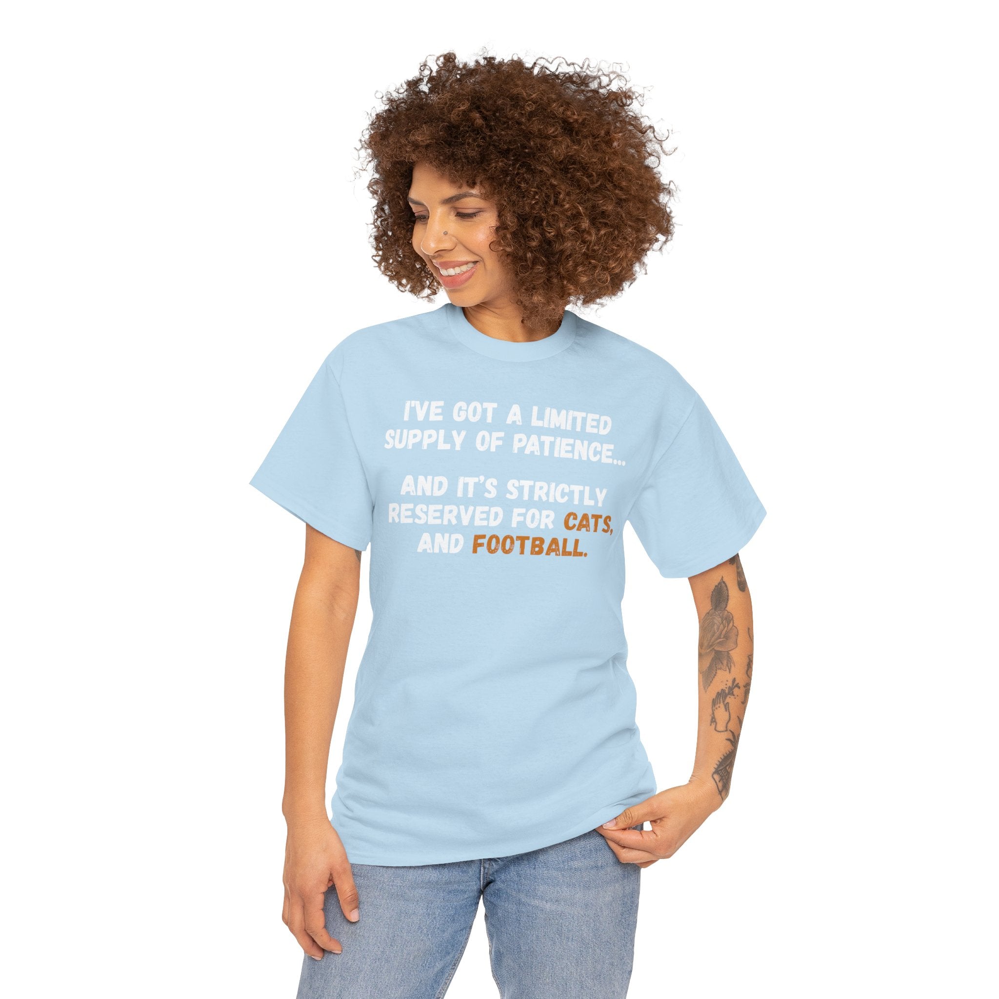 Limited Patience Tee — "Reserved for Cats and Football" Graphic Shirt