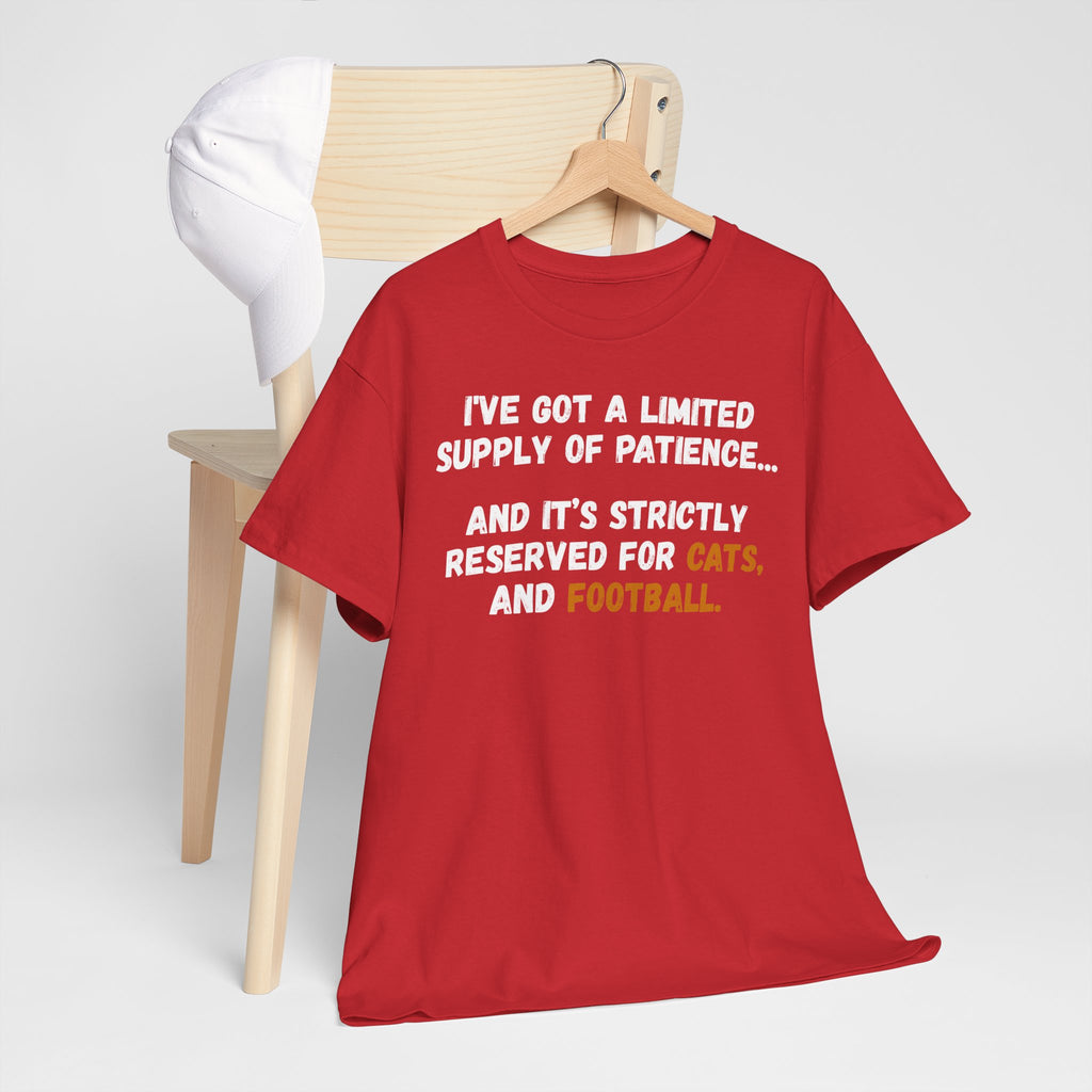 Limited Patience Tee — "Reserved for Cats and Football" Graphic Shirt
