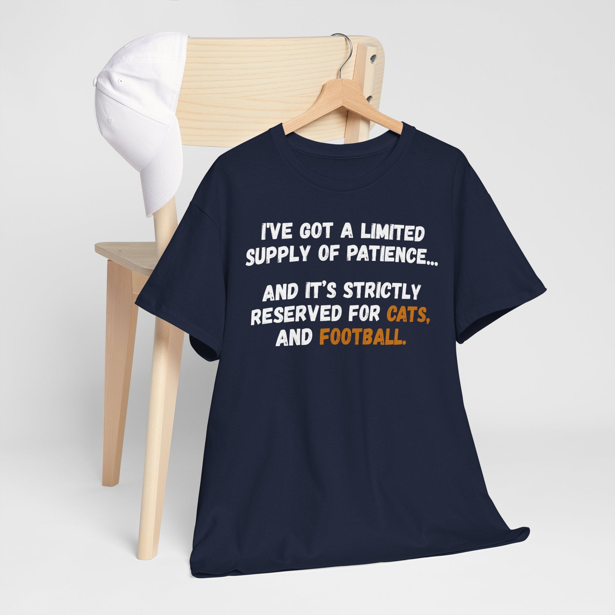 Limited Patience Tee — "Reserved for Cats and Football" Graphic Shirt