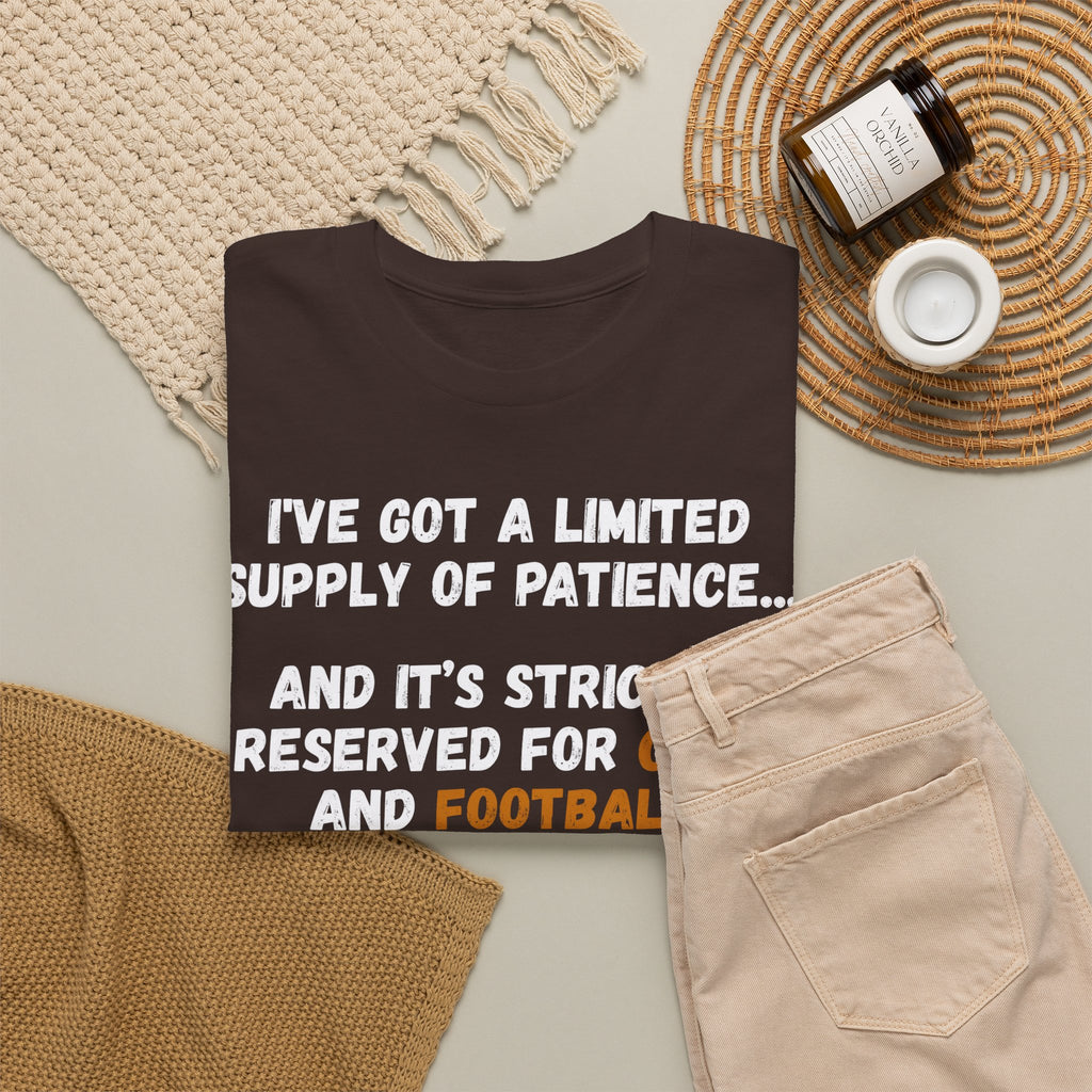 Limited Patience Tee — "Reserved for Cats and Football" Graphic Shirt