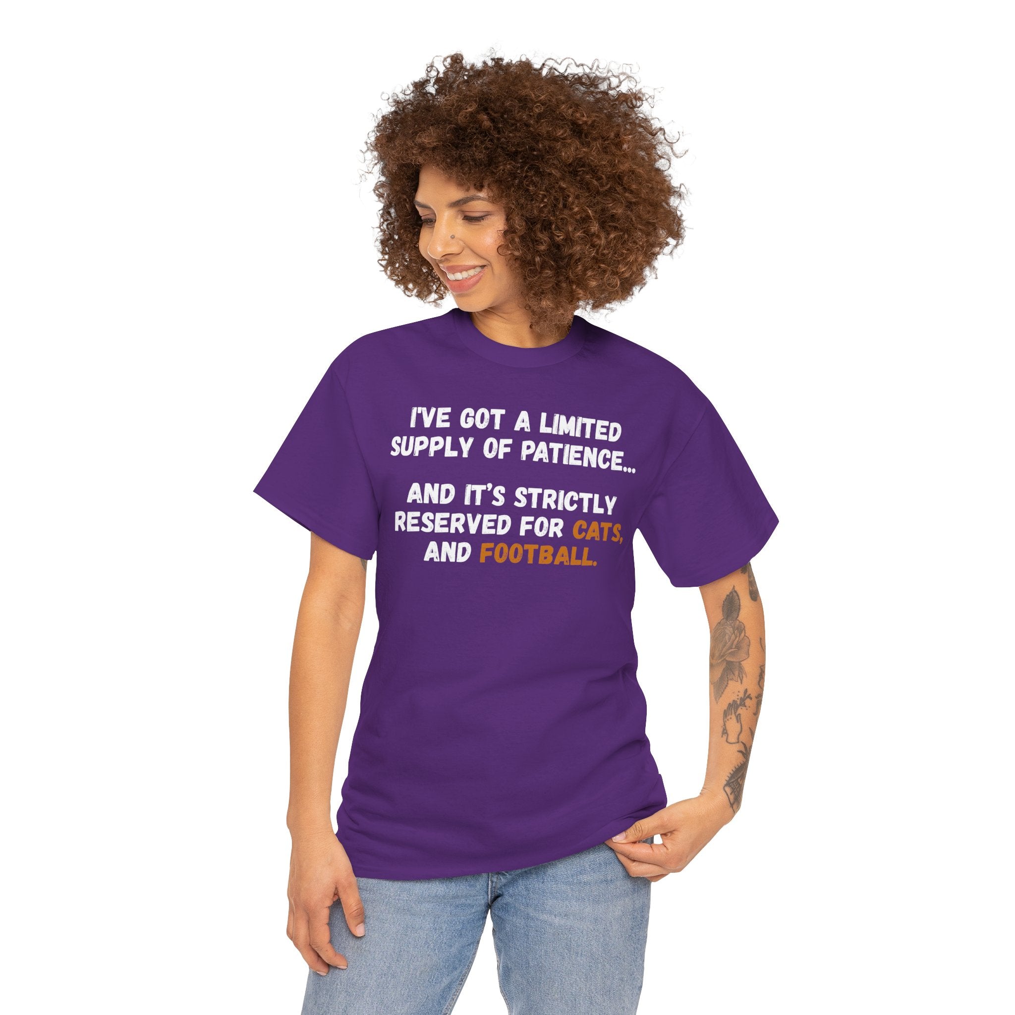 Limited Patience Tee — "Reserved for Cats and Football" Graphic Shirt