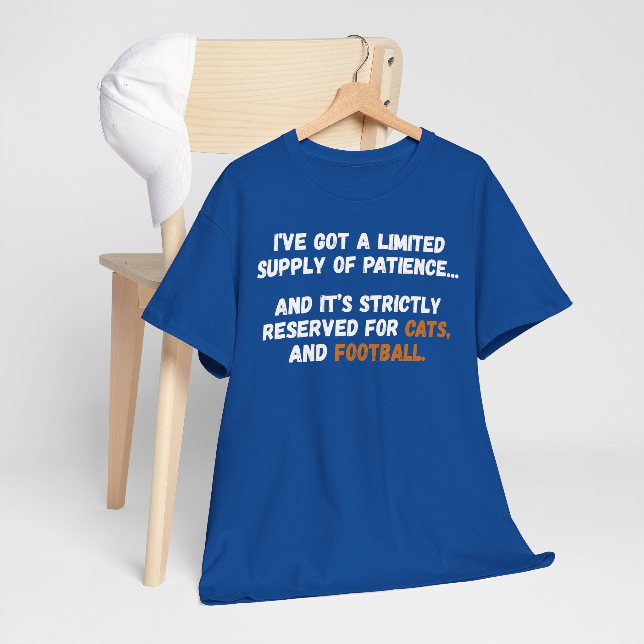 Limited Patience Tee — "Reserved for Cats and Football" Graphic Shirt