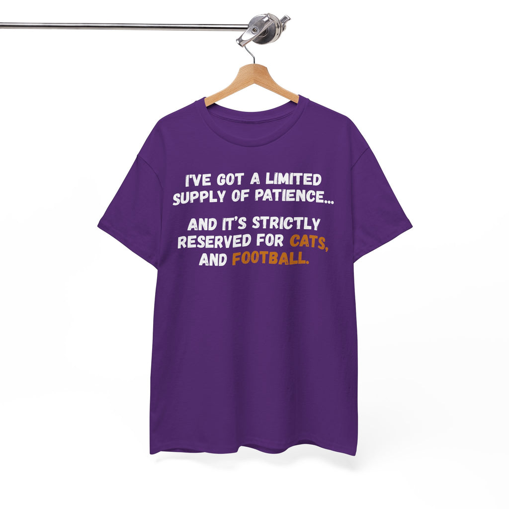 Limited Patience Tee — "Reserved for Cats and Football" Graphic Shirt