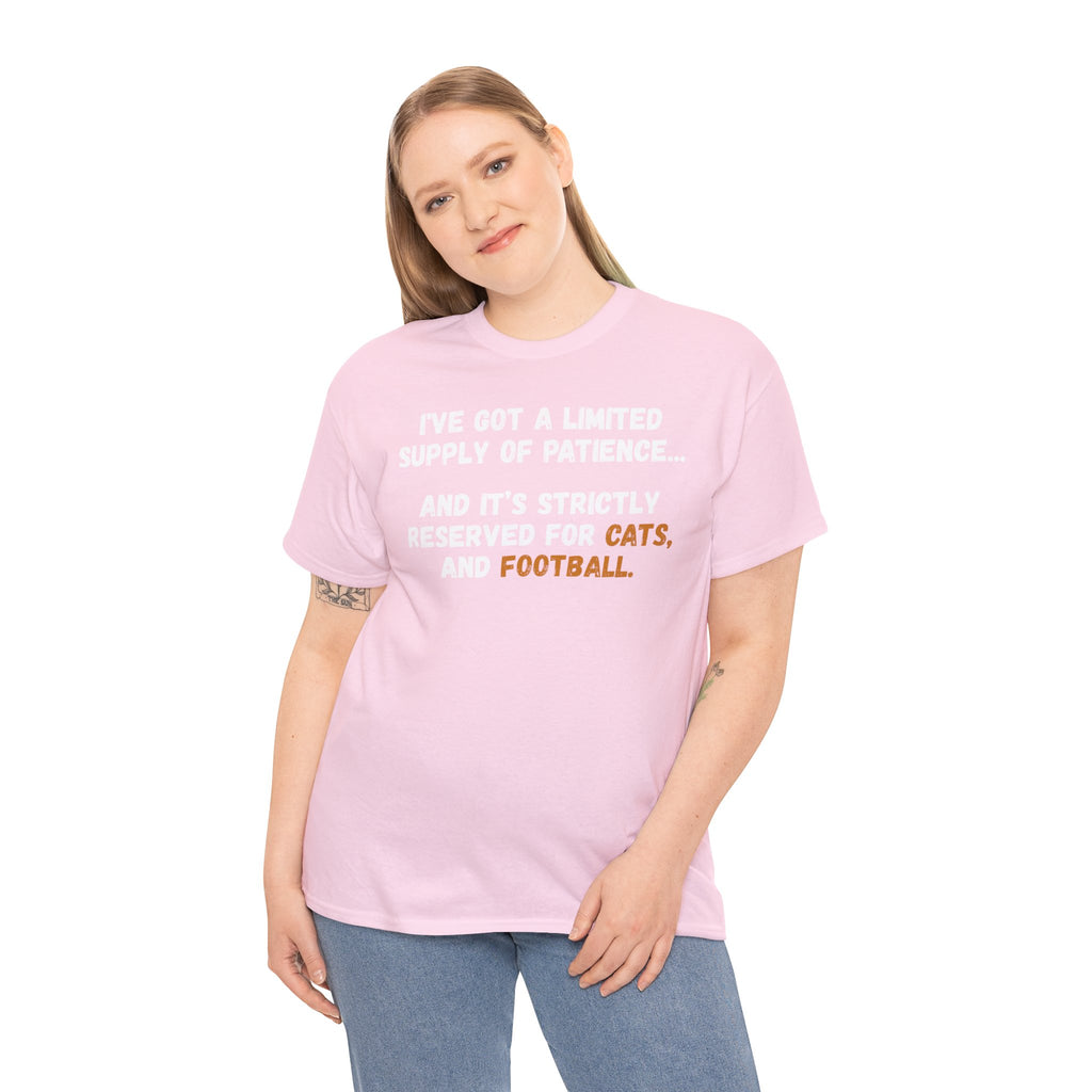 Limited Patience Tee — "Reserved for Cats and Football" Graphic Shirt