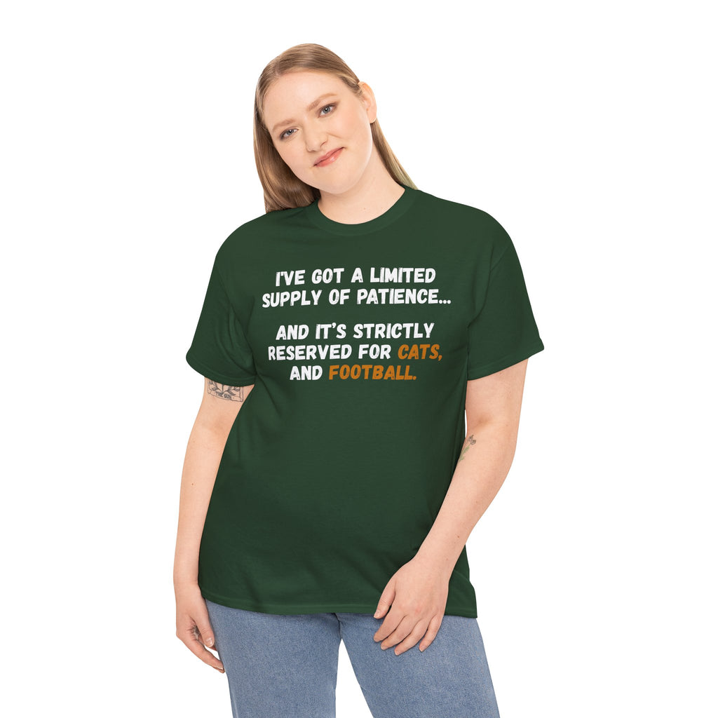 Limited Patience Tee — "Reserved for Cats and Football" Graphic Shirt