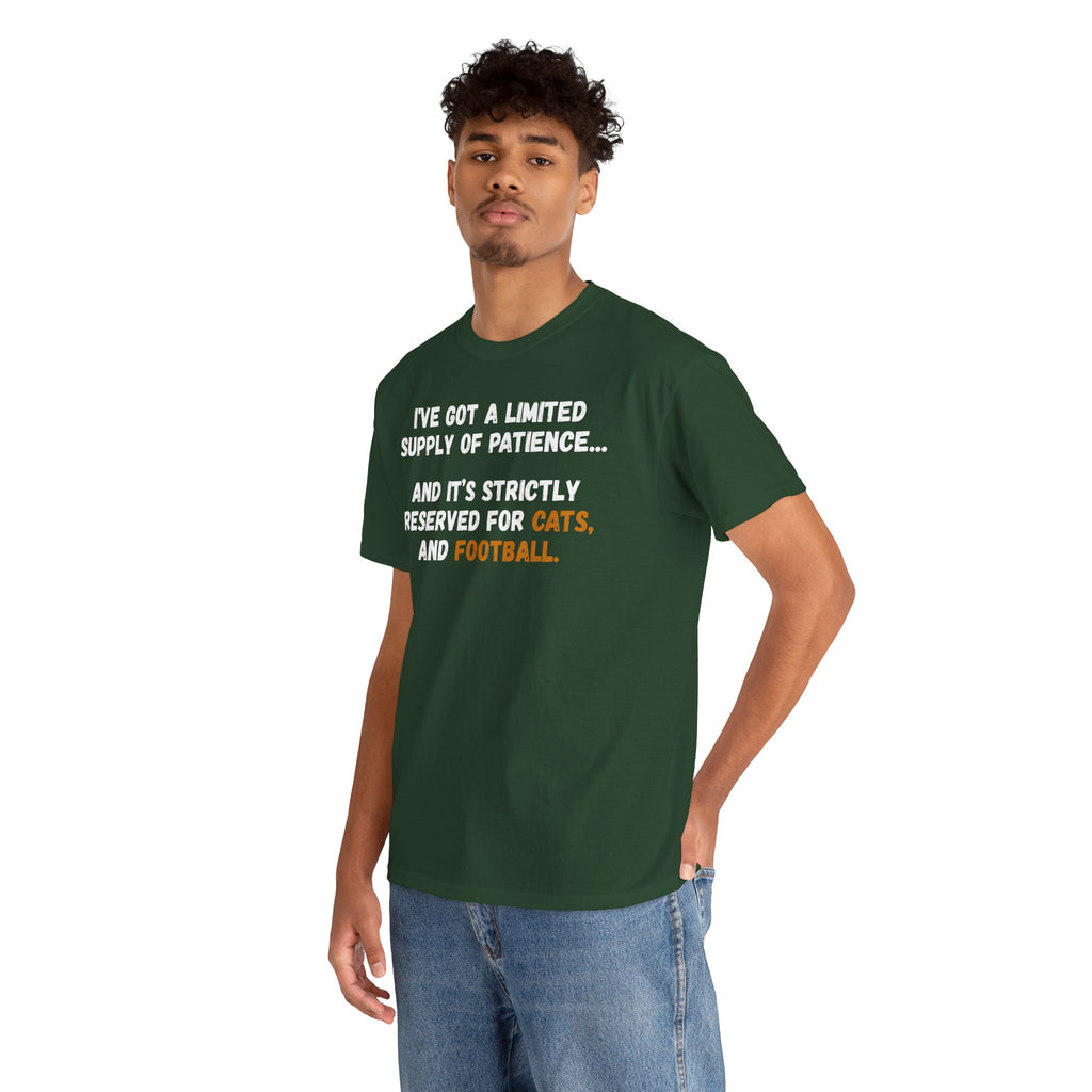Limited Patience Tee — "Reserved for Cats and Football" Graphic Shirt