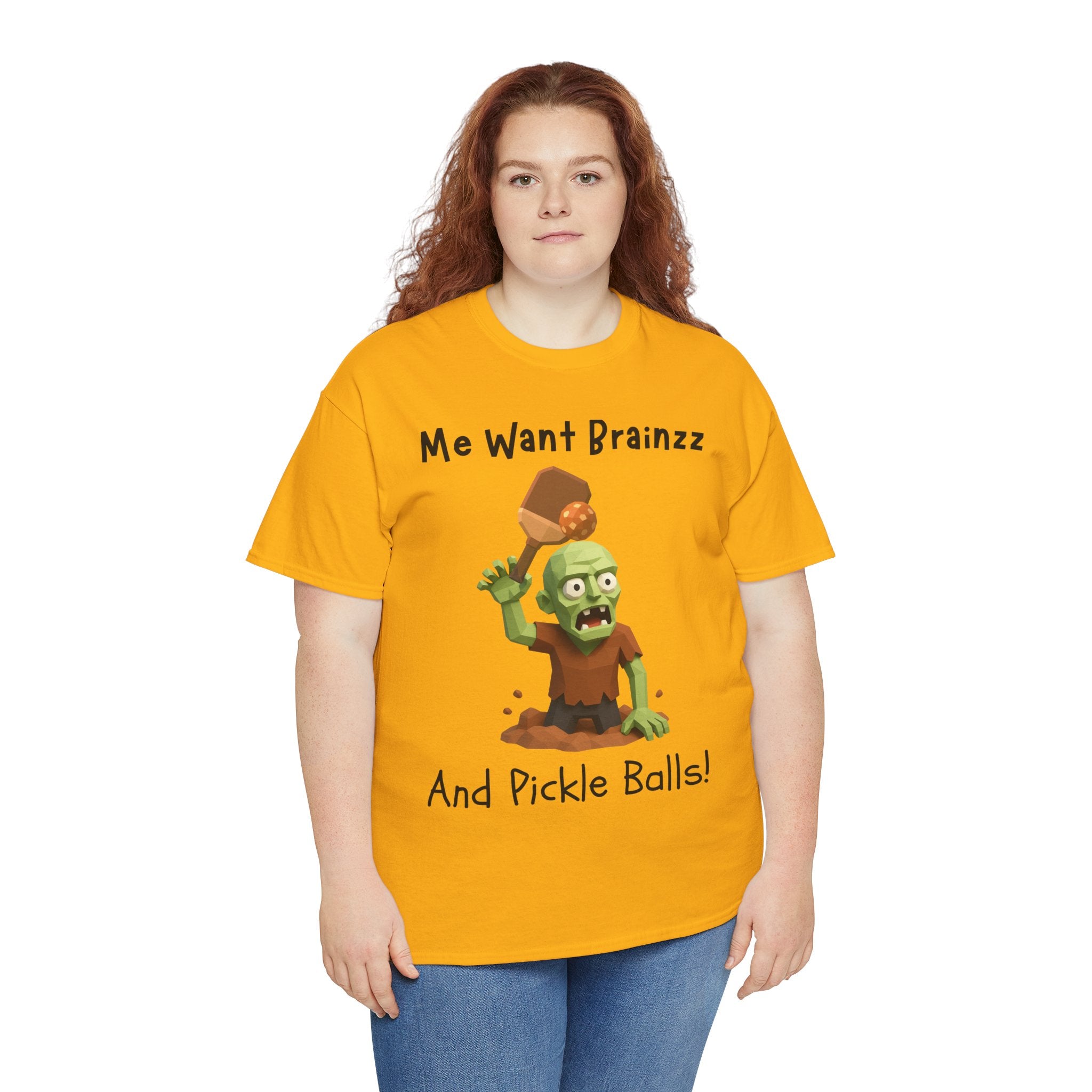 Zombie Graphic Tee — "Me Want Brainzz and Pickle Balls!" Funny Halloween T‑Shirt