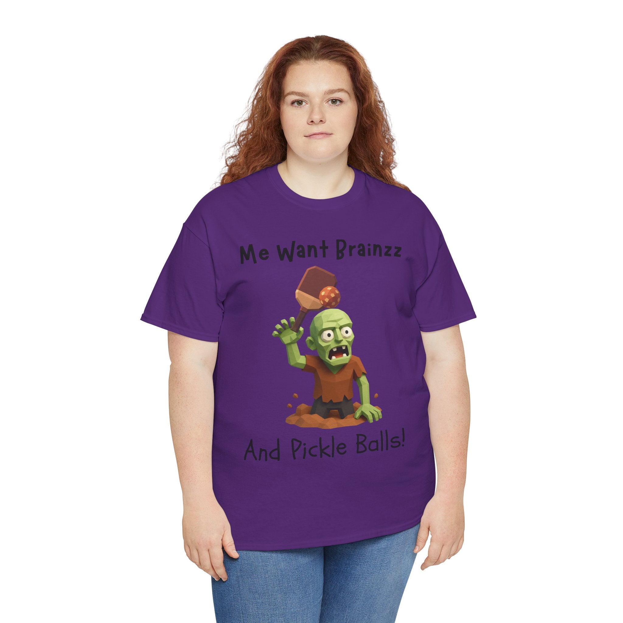 Zombie Graphic Tee — "Me Want Brainzz and Pickle Balls!" Funny Halloween T‑Shirt