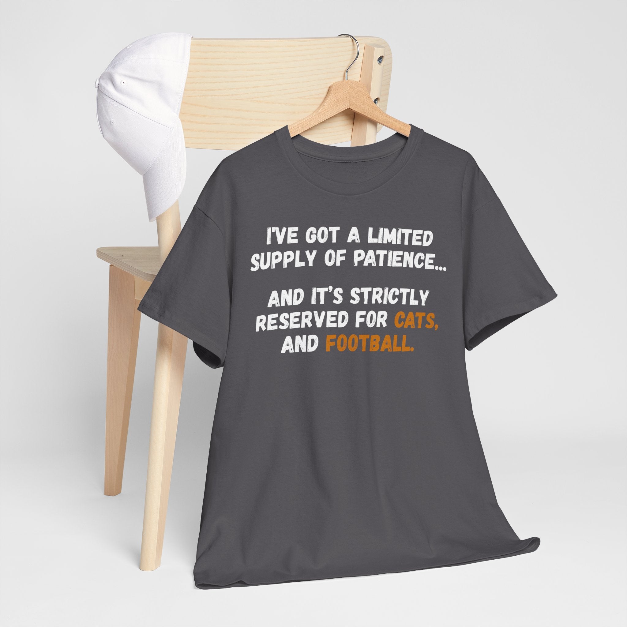 Limited Patience Tee — "Reserved for Cats and Football" Graphic Shirt