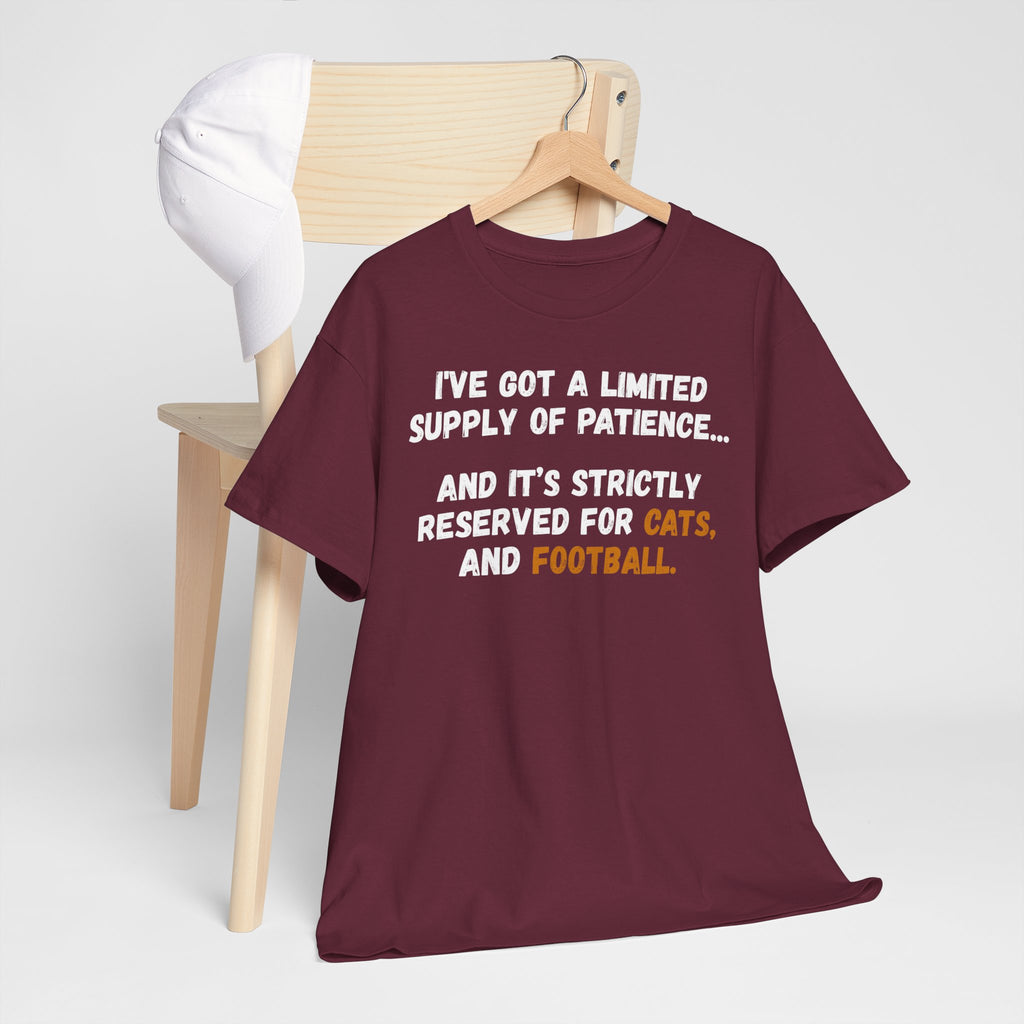 Limited Patience Tee — "Reserved for Cats and Football" Graphic Shirt