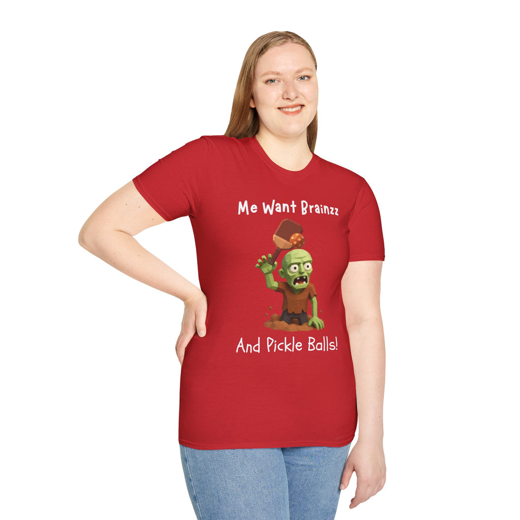 Me Want Brainzz Zombie T‑Shirt — Funny Pickleball Zombie Tee