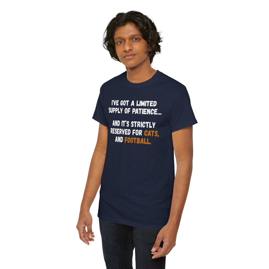 Limited Patience Tee — "Reserved for Cats and Football" Graphic Shirt