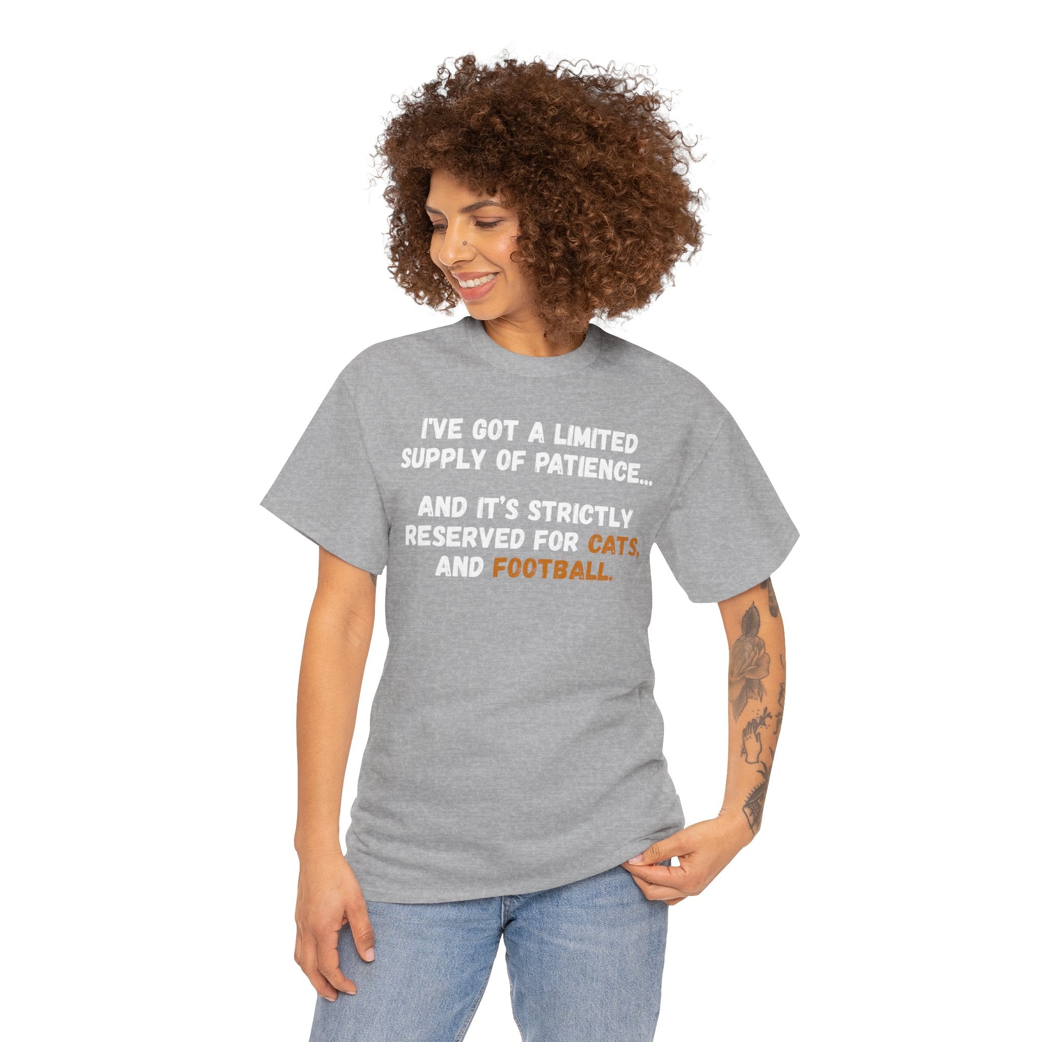 Limited Patience Tee — "Reserved for Cats and Football" Graphic Shirt