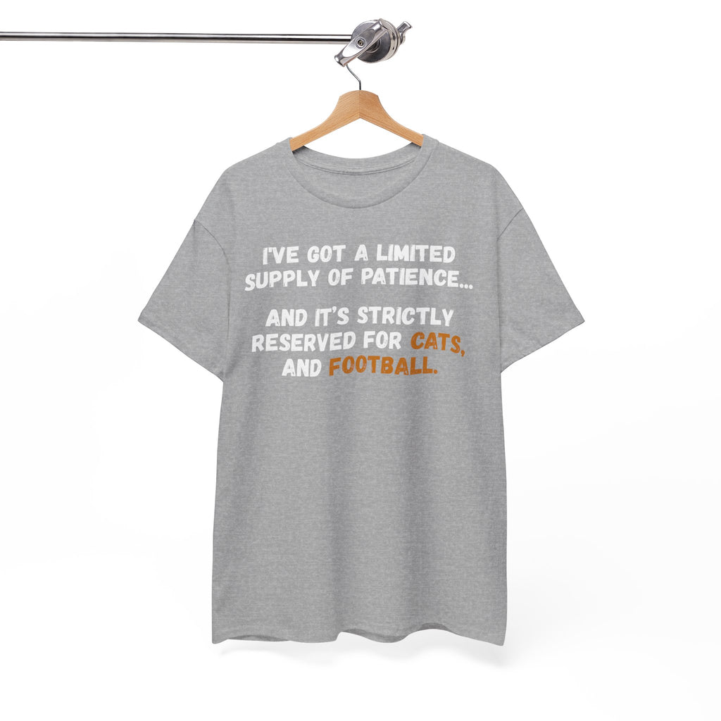 Limited Patience Tee — "Reserved for Cats and Football" Graphic Shirt