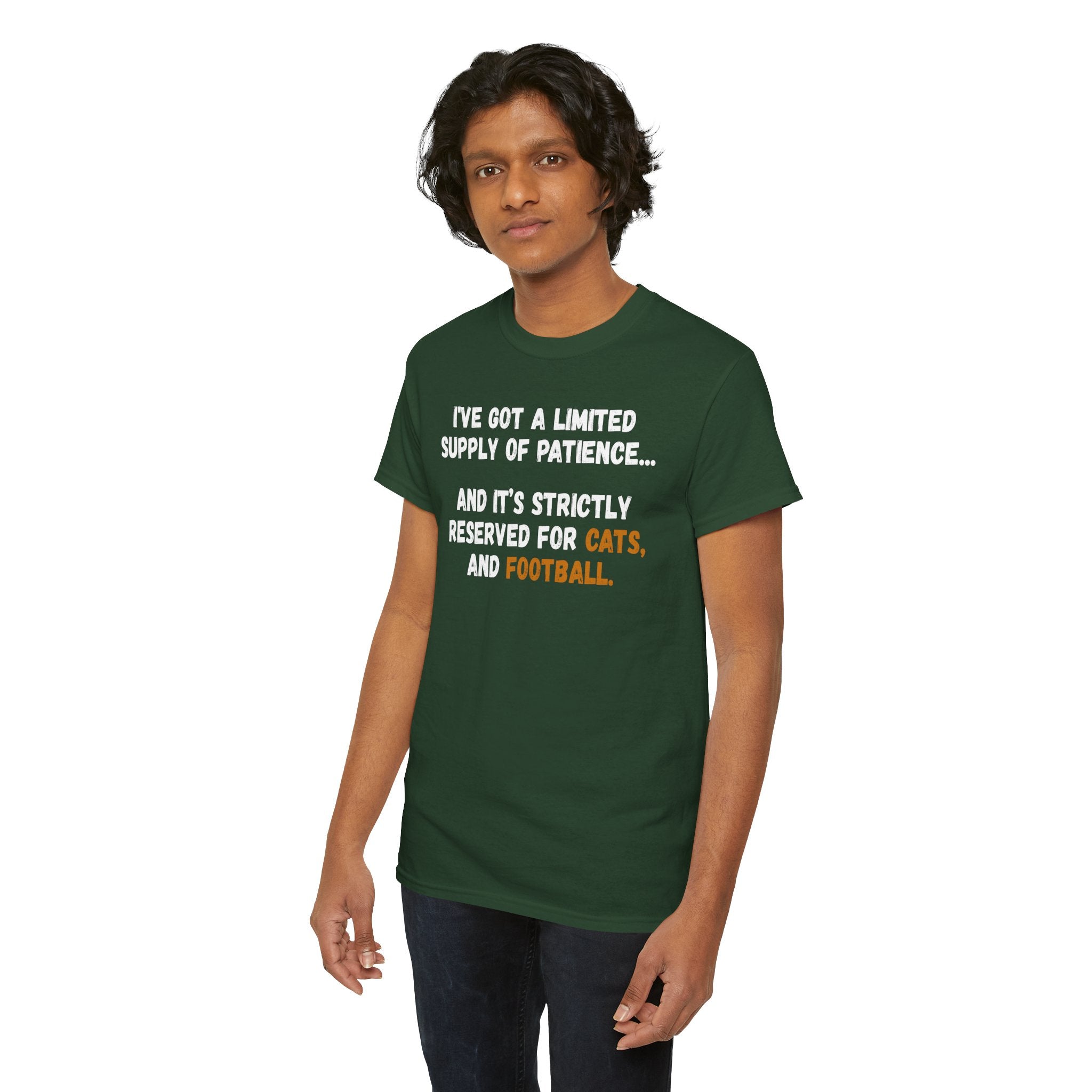 Limited Patience Tee — "Reserved for Cats and Football" Graphic Shirt