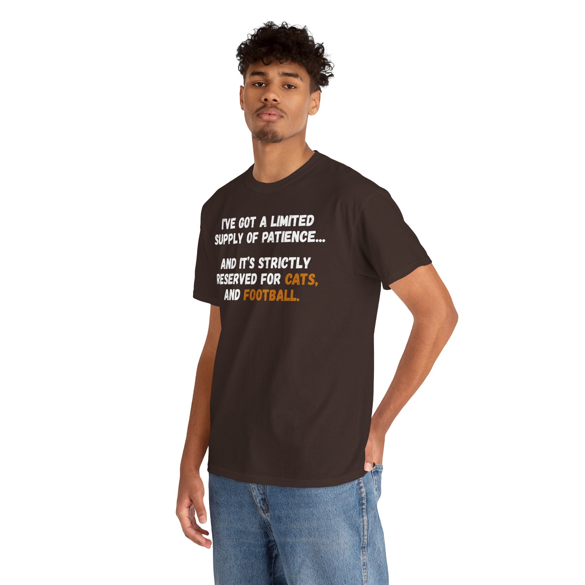 Limited Patience Tee — "Reserved for Cats and Football" Graphic Shirt