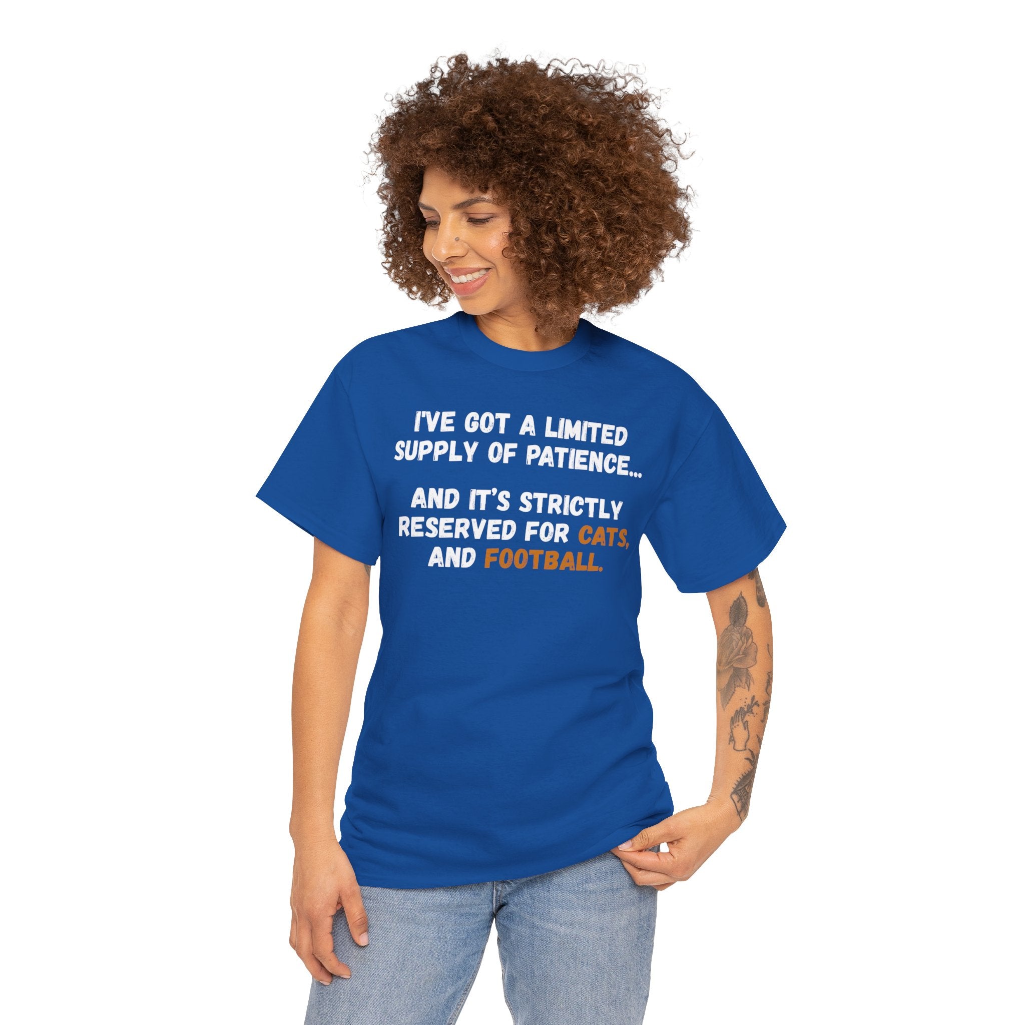Limited Patience Tee — "Reserved for Cats and Football" Graphic Shirt